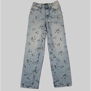 Wild Fable Womens 0 Floral Denim Jeans Blue 90s Relaxed Straight Mom Y2K Cute
